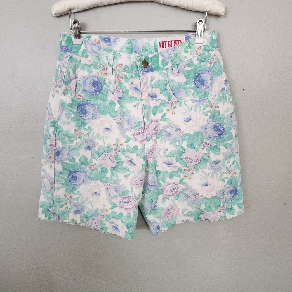Vintage 1980s Spring Floral High Rise Jean Shorts From Not Guilty